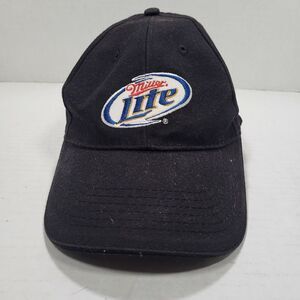 Miller Lite Beer Black Hat One Size Adjustable Hook Loop‎